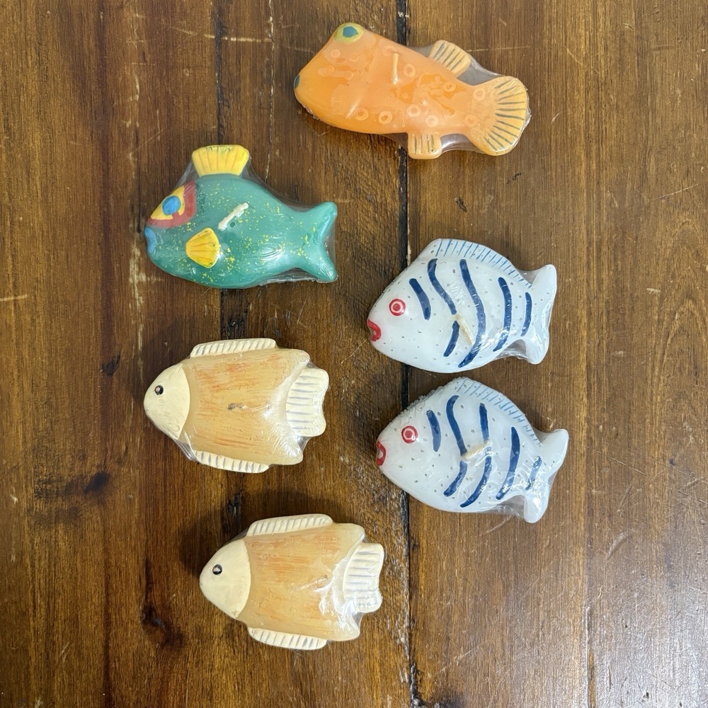 Crate & Barrel Floating Fish Candles 6 Small Tropical Nautical Colorful Themed